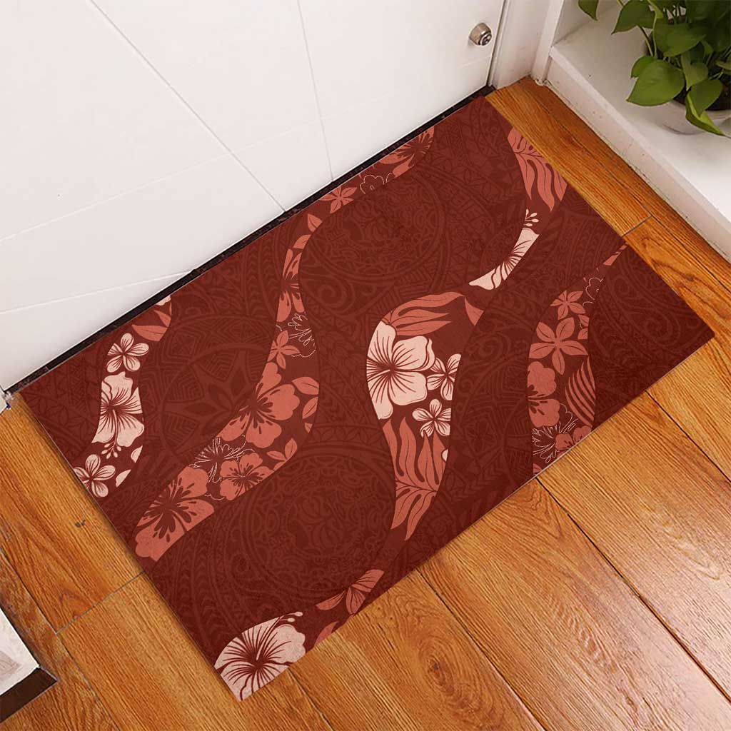 Aloha Hawaii Floral Tapa Rubber Doormat Patchwork Crimson - Polynesian Pride