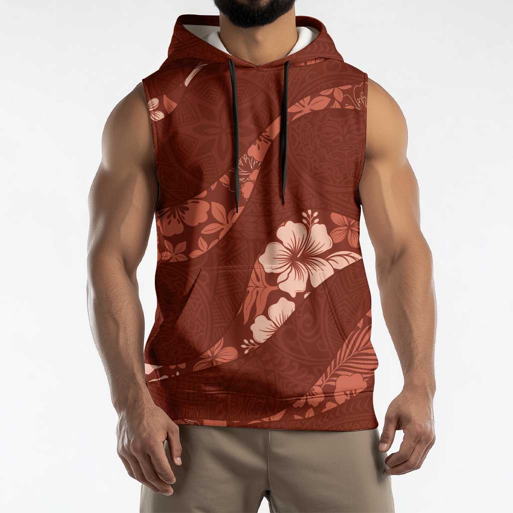 Aloha Hawaii Floral Tapa Sleeveless Hoodie Patchwork Crimson - Polynesian Pride
