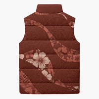Aloha Hawaii Floral Tapa Sleeveless Puffer Jacket Patchwork Crimson - Polynesian Pride