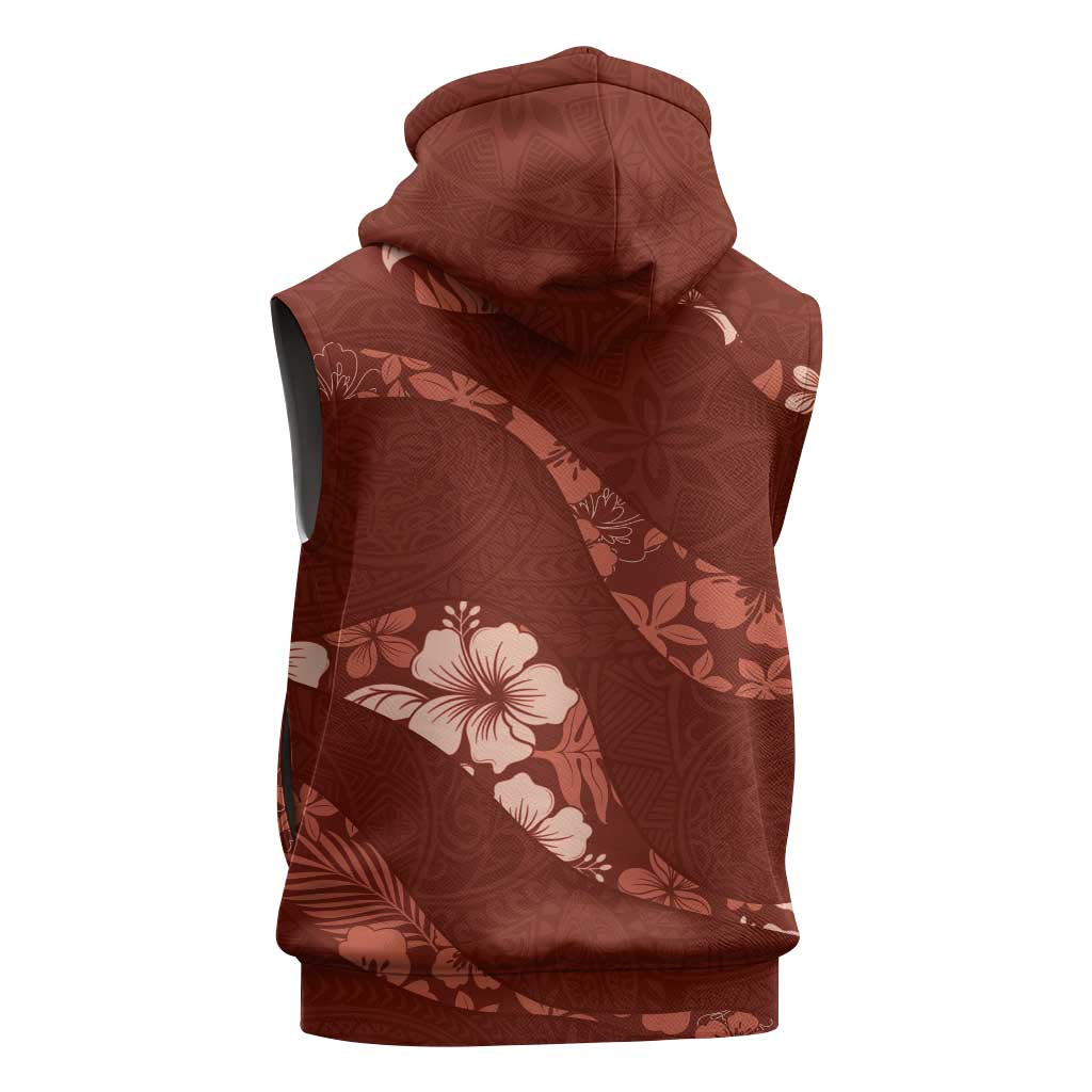 Aloha Hawaii Floral Tapa Sleeveless Zip Hoodie Patchwork Crimson LT7