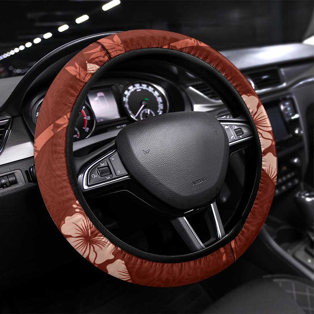 Aloha Hawaii Floral Tapa Steering Wheel Cover Patchwork Crimson - Polynesian Pride