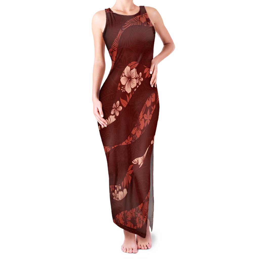 Aloha Hawaii Floral Tapa Tank Maxi Dress Patchwork Crimson - Polynesian Pride