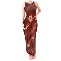 Aloha Hawaii Floral Tapa Tank Maxi Dress Patchwork Crimson - Polynesian Pride