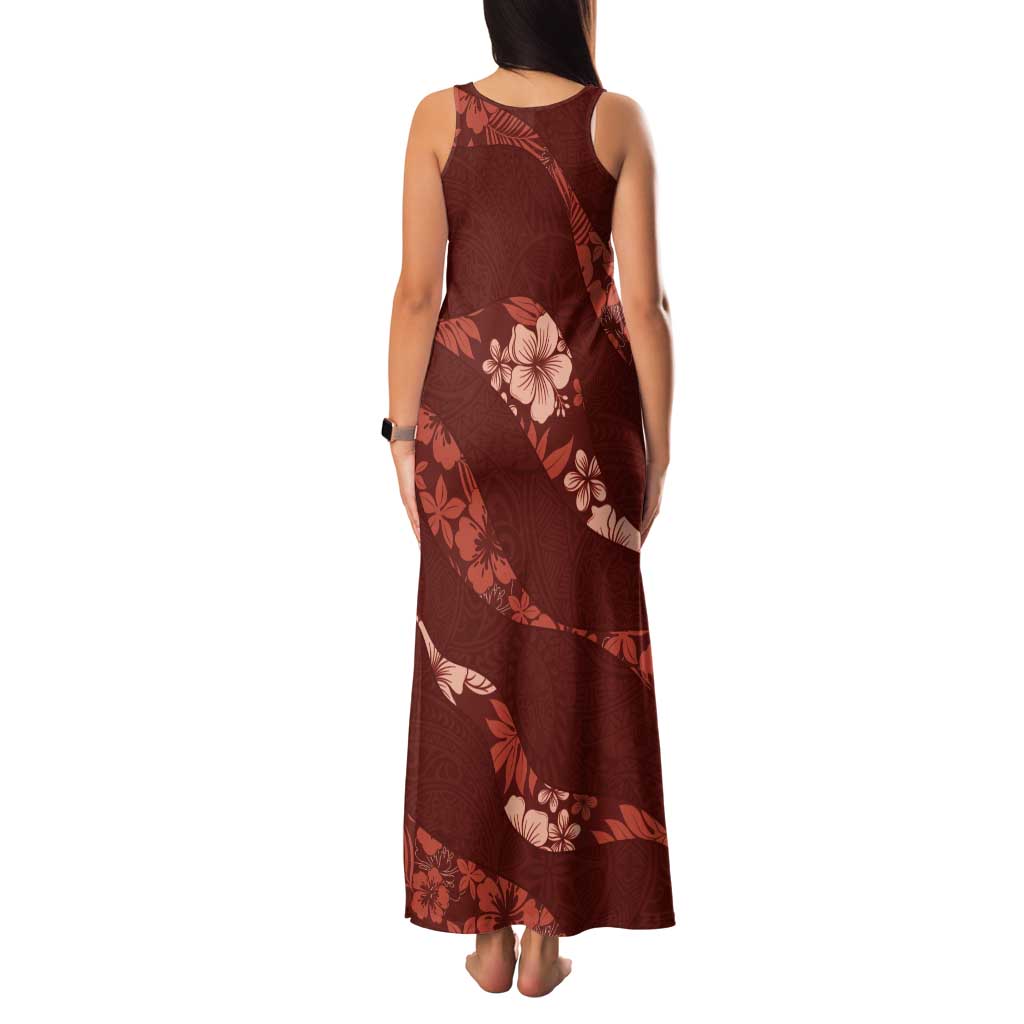 Aloha Hawaii Floral Tapa Tank Maxi Dress Patchwork Crimson - Polynesian Pride
