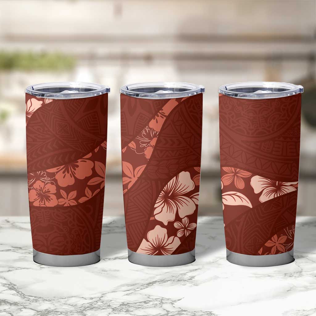 Aloha Hawaii Floral Tapa Tumbler Cup Patchwork Crimson - Polynesian Pride