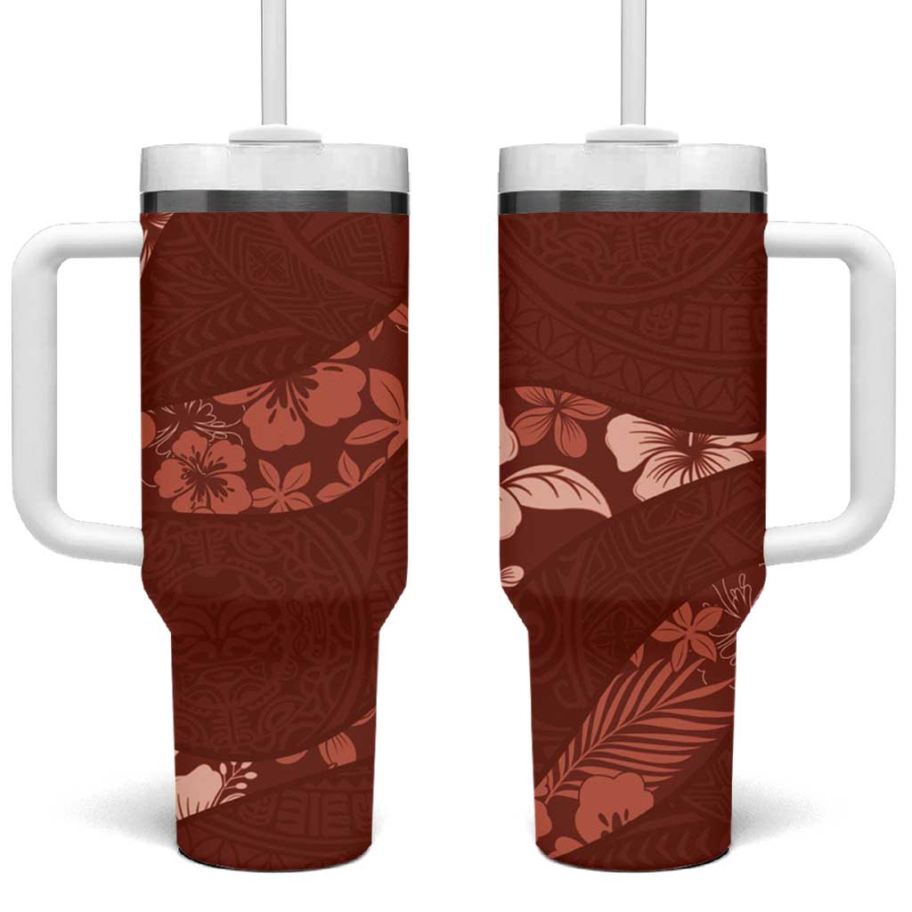 Aloha Hawaii Floral Tapa Tumbler With Handle Patchwork Crimson - Polynesian Pride