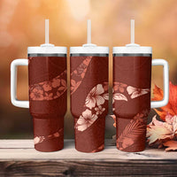 Aloha Hawaii Floral Tapa Tumbler With Handle Patchwork Crimson - Polynesian Pride