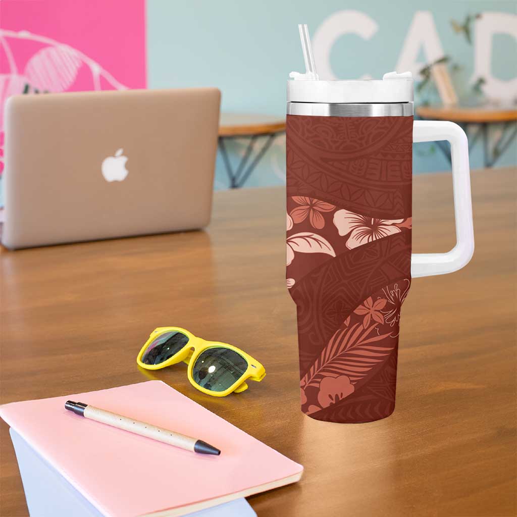 Aloha Hawaii Floral Tapa Tumbler With Handle Patchwork Crimson - Polynesian Pride