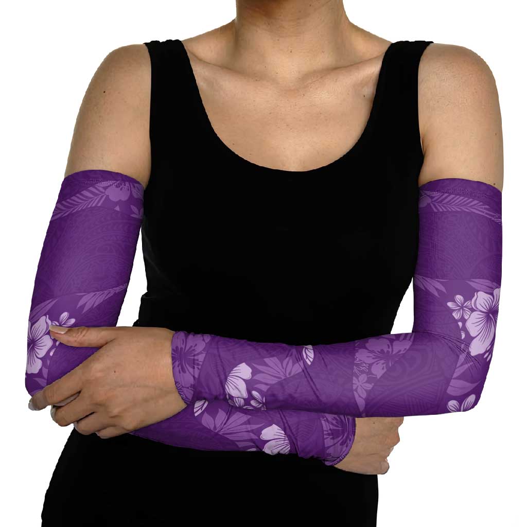 Aloha Hawaii Floral Tapa Arm Sleeves Patchwork Violet - Polynesian Pride