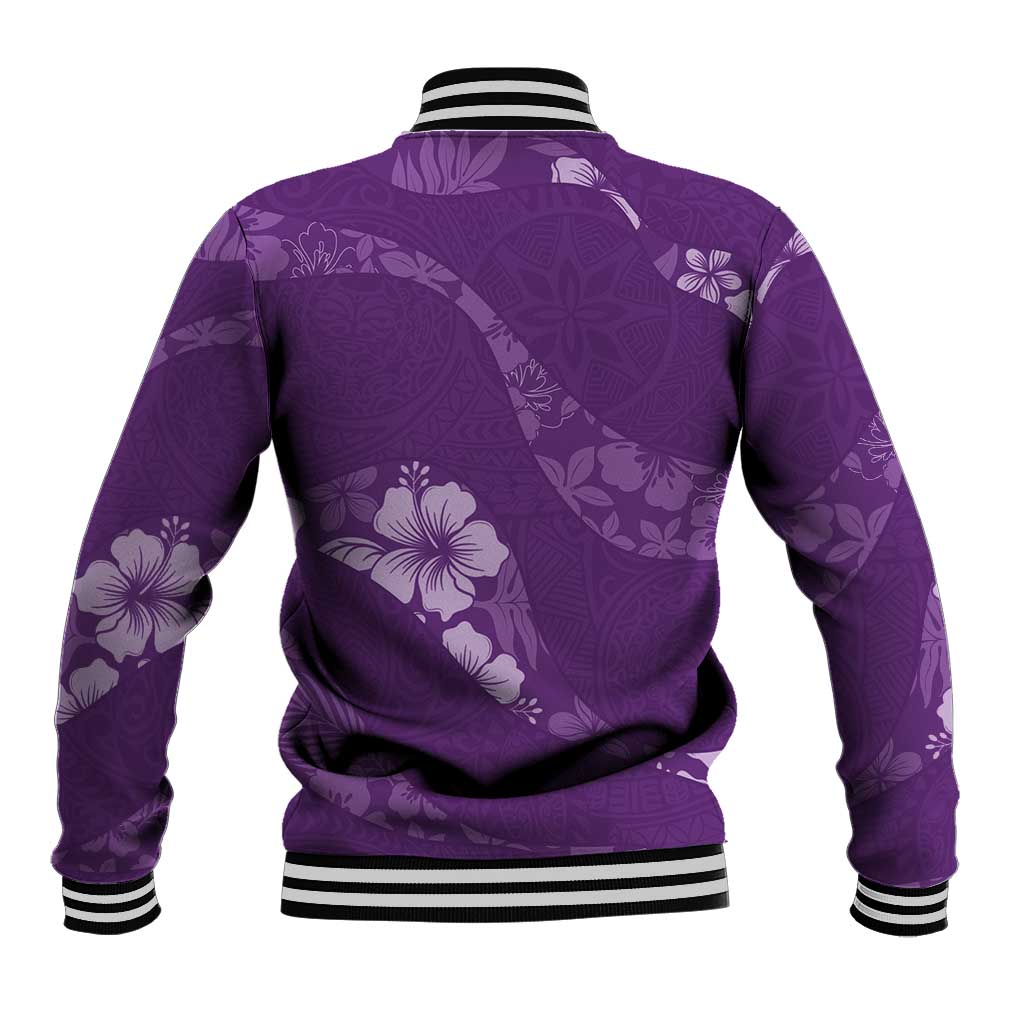 Aloha Hawaii Floral Tapa Baseball Jacket Patchwork Violet - Polynesian Pride