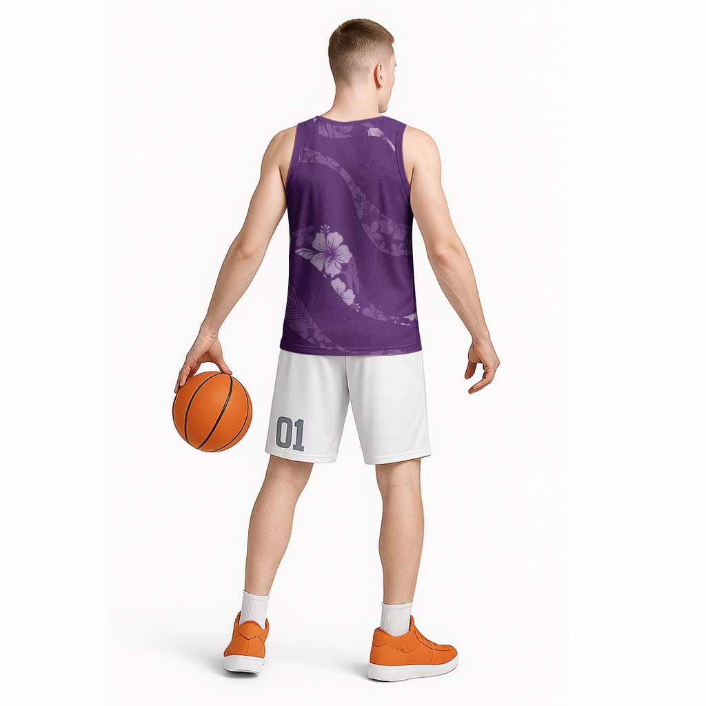 Aloha Hawaii Floral Tapa Basketball Jersey Patchwork Violet - Polynesian Pride