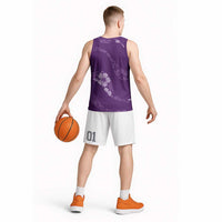 Aloha Hawaii Floral Tapa Basketball Jersey Patchwork Violet - Polynesian Pride