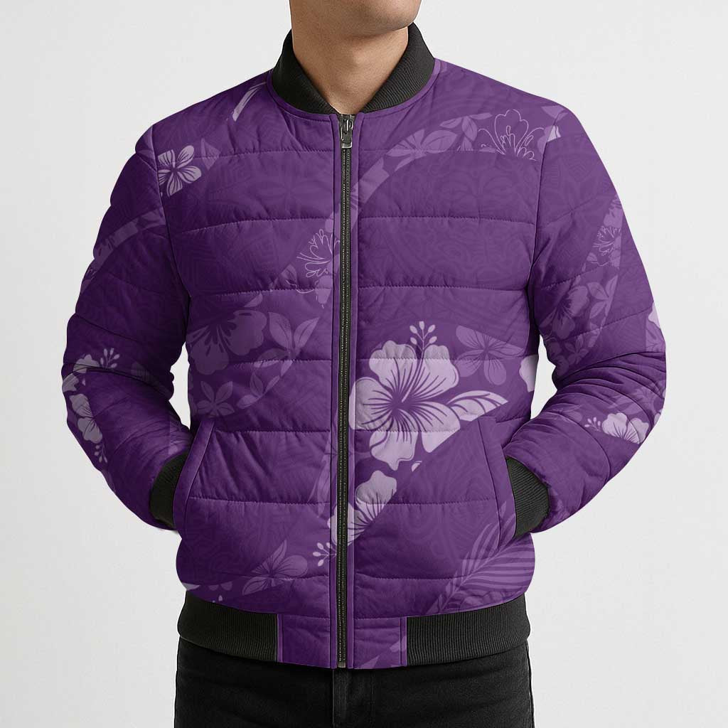 Aloha Hawaii Floral Tapa Bomber Puffer Jacket Patchwork Violet - Polynesian Pride