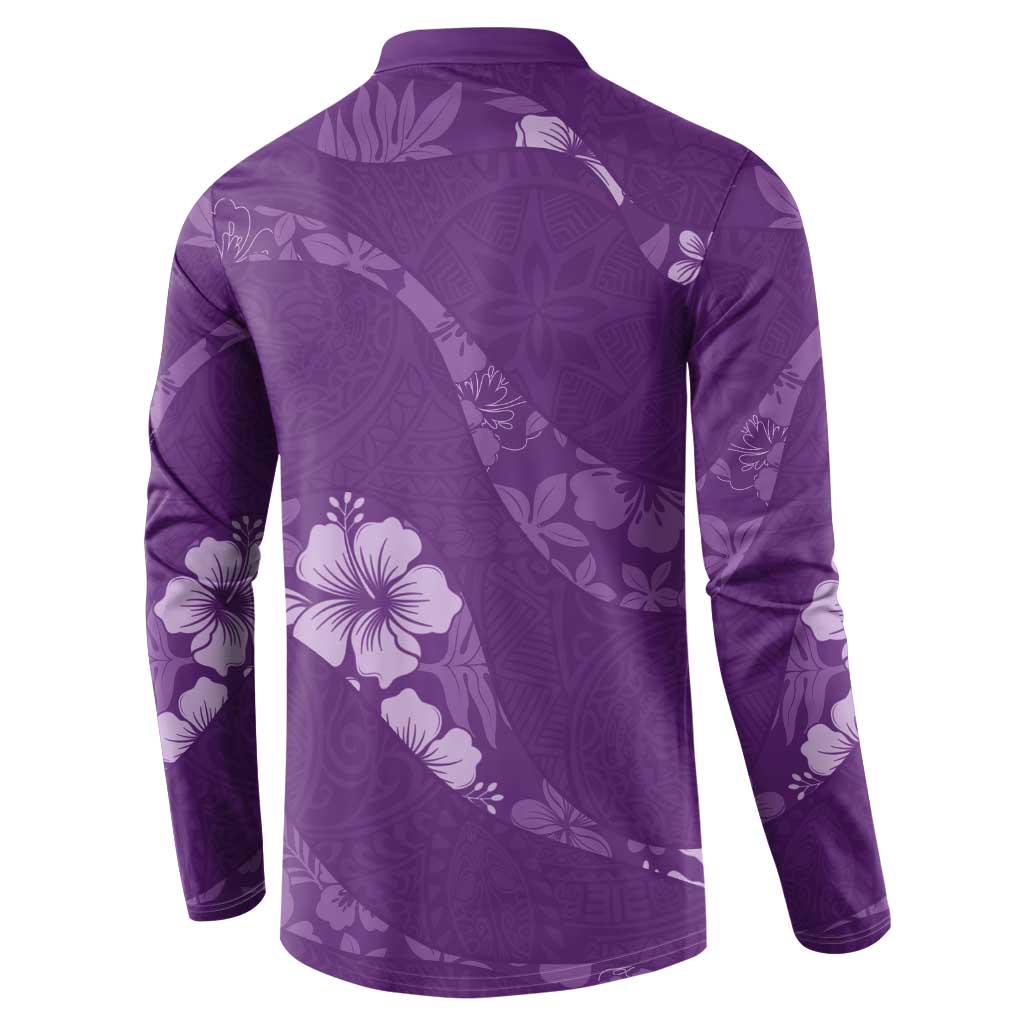 Aloha Hawaii Floral Tapa Button Sweatshirt Patchwork Violet - Polynesian Pride