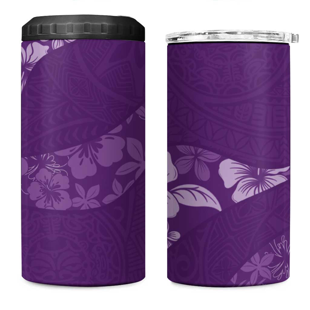 Aloha Hawaii Floral Tapa 4 in 1 Can Cooler Tumbler Patchwork Violet - Polynesian Pride