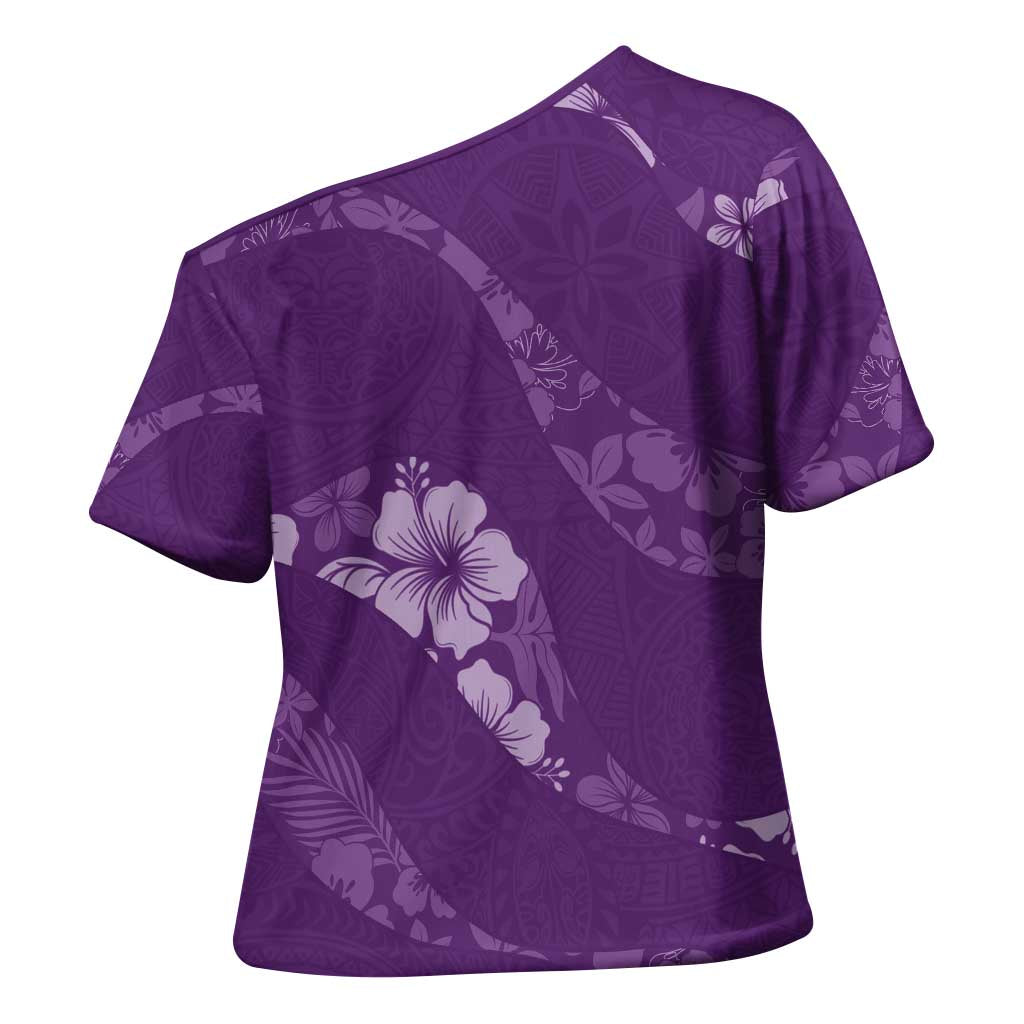 Aloha Hawaii Floral Tapa Cross Shoulder Shirt Patchwork Violet - Polynesian Pride
