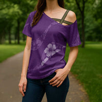Aloha Hawaii Floral Tapa Cross Shoulder Shirt Patchwork Violet - Polynesian Pride