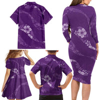 Aloha Hawaii Floral Tapa Family Matching Long Sleeve Bodycon Dress and Hawaiian Shirt Patchwork Violet - Polynesian Pride