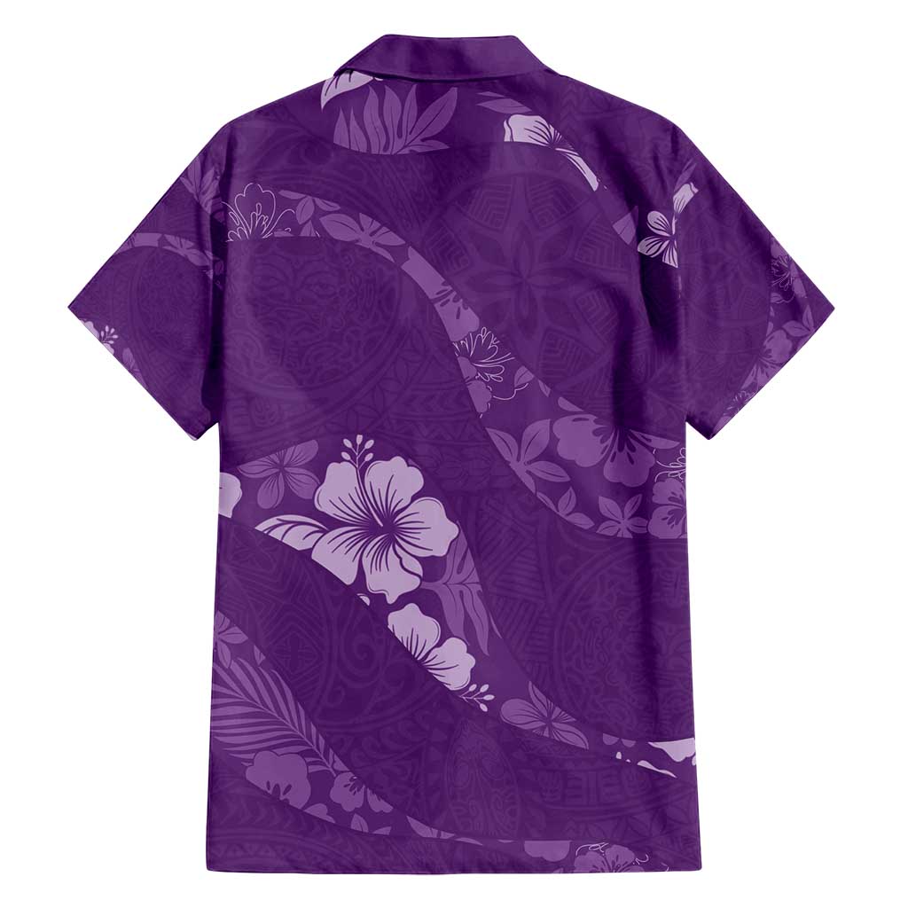 Aloha Hawaii Floral Tapa Family Matching Long Sleeve Bodycon Dress and Hawaiian Shirt Patchwork Violet - Polynesian Pride