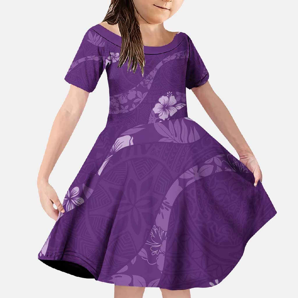 Aloha Hawaii Floral Tapa Family Matching Mermaid Dress and Hawaiian Shirt Patchwork Violet - Polynesian Pride