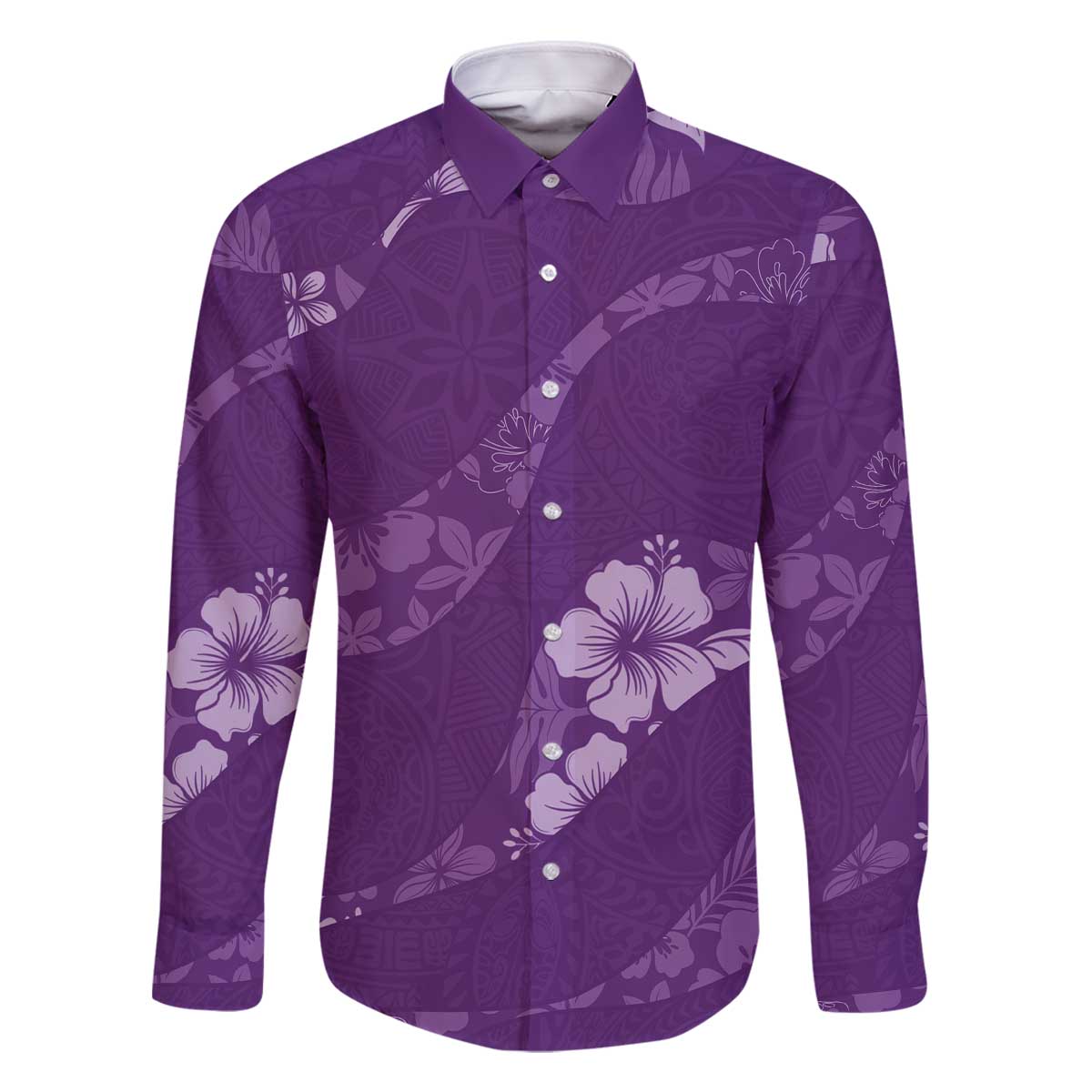 Aloha Hawaii Floral Tapa Family Matching Off The Shoulder Long Sleeve Dress and Hawaiian Shirt Patchwork Violet - Polynesian Pride