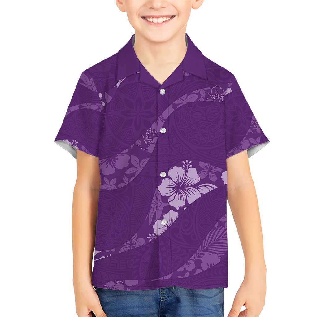 Aloha Hawaii Floral Tapa Kid Hawaiian Shirt Patchwork Violet LT7 Kid Violet - Polynesian Pride