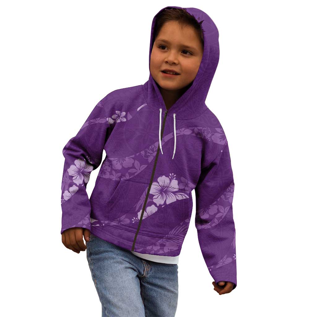 Aloha Hawaii Floral Tapa Kid Hoodie Patchwork Violet - Polynesian Pride