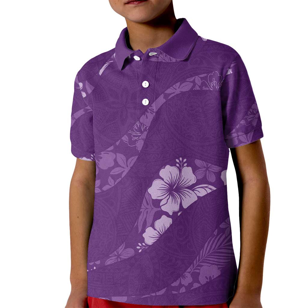 Aloha Hawaii Floral Tapa Kid Polo Shirt Patchwork Violet LT7 Kid Violet - Polynesian Pride