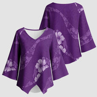 Aloha Hawaii Floral Tapa Kimono Sleeve Blouse Patchwork Violet - Polynesian Pride