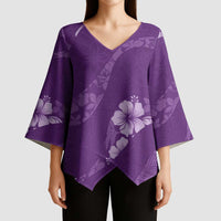 Aloha Hawaii Floral Tapa Kimono Sleeve Blouse Patchwork Violet - Polynesian Pride