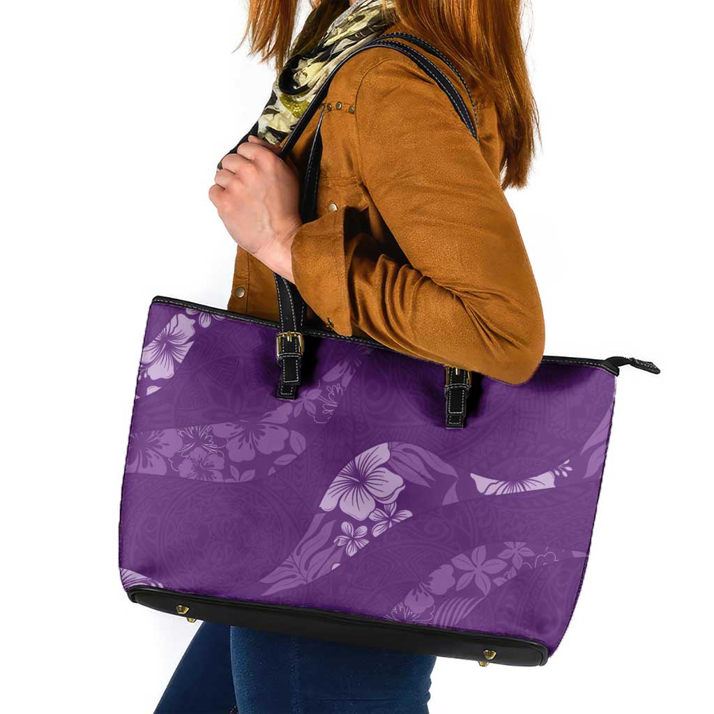 Aloha Hawaii Floral Tapa Leather Tote Bag Patchwork Violet LT7 Violet - Polynesian Pride