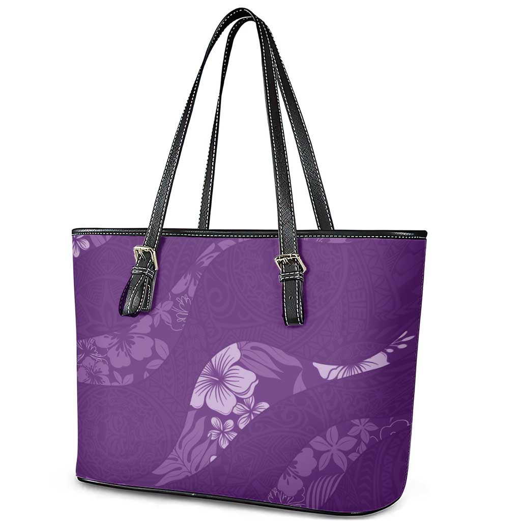 Aloha Hawaii Floral Tapa Leather Tote Bag Patchwork Violet - Polynesian Pride