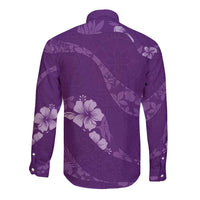 Aloha Hawaii Floral Tapa Long Sleeve Button Shirt Patchwork Violet - Polynesian Pride