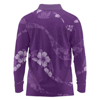 Aloha Hawaii Floral Tapa Long Sleeve Polo Shirt Patchwork Violet - Polynesian Pride