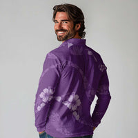 Aloha Hawaii Floral Tapa Long Sleeve Polo Shirt Patchwork Violet - Polynesian Pride