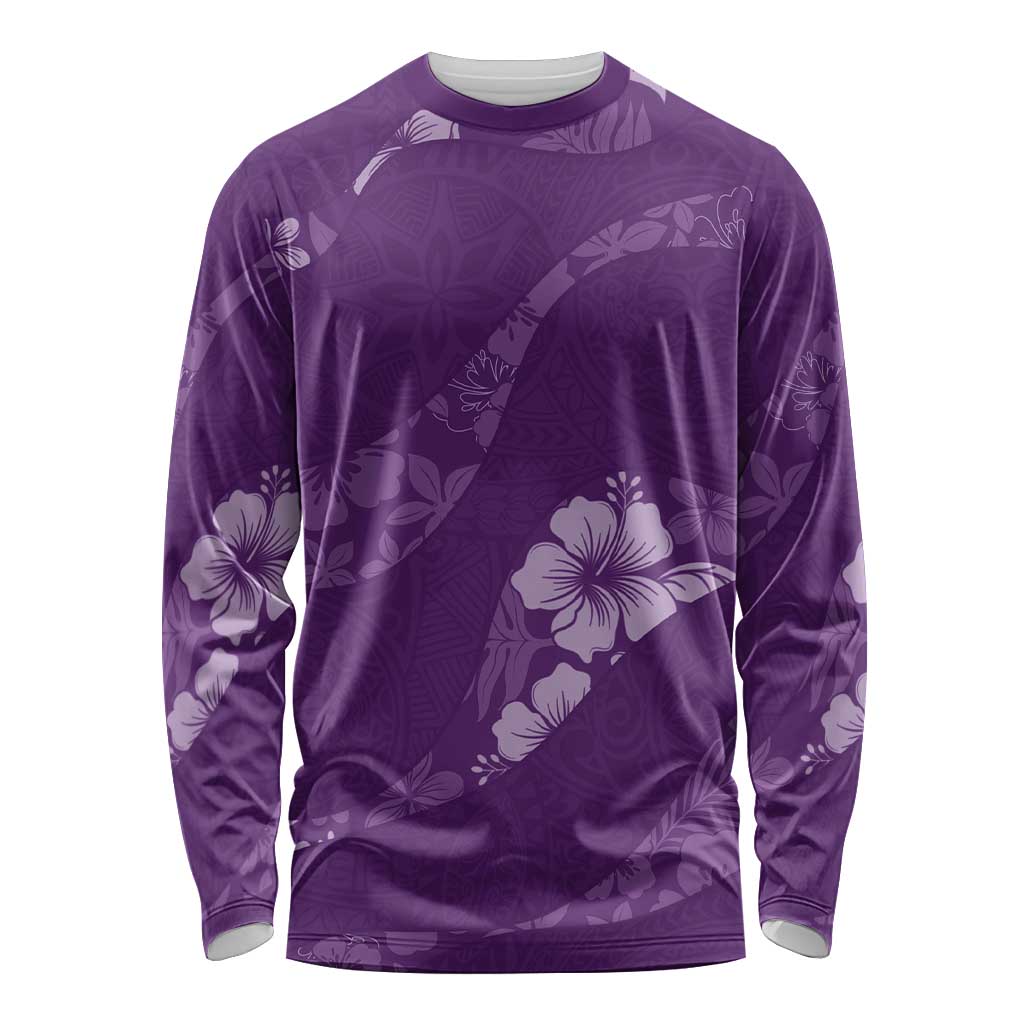 Aloha Hawaii Floral Tapa Long Sleeve Shirt Patchwork Violet - Polynesian Pride