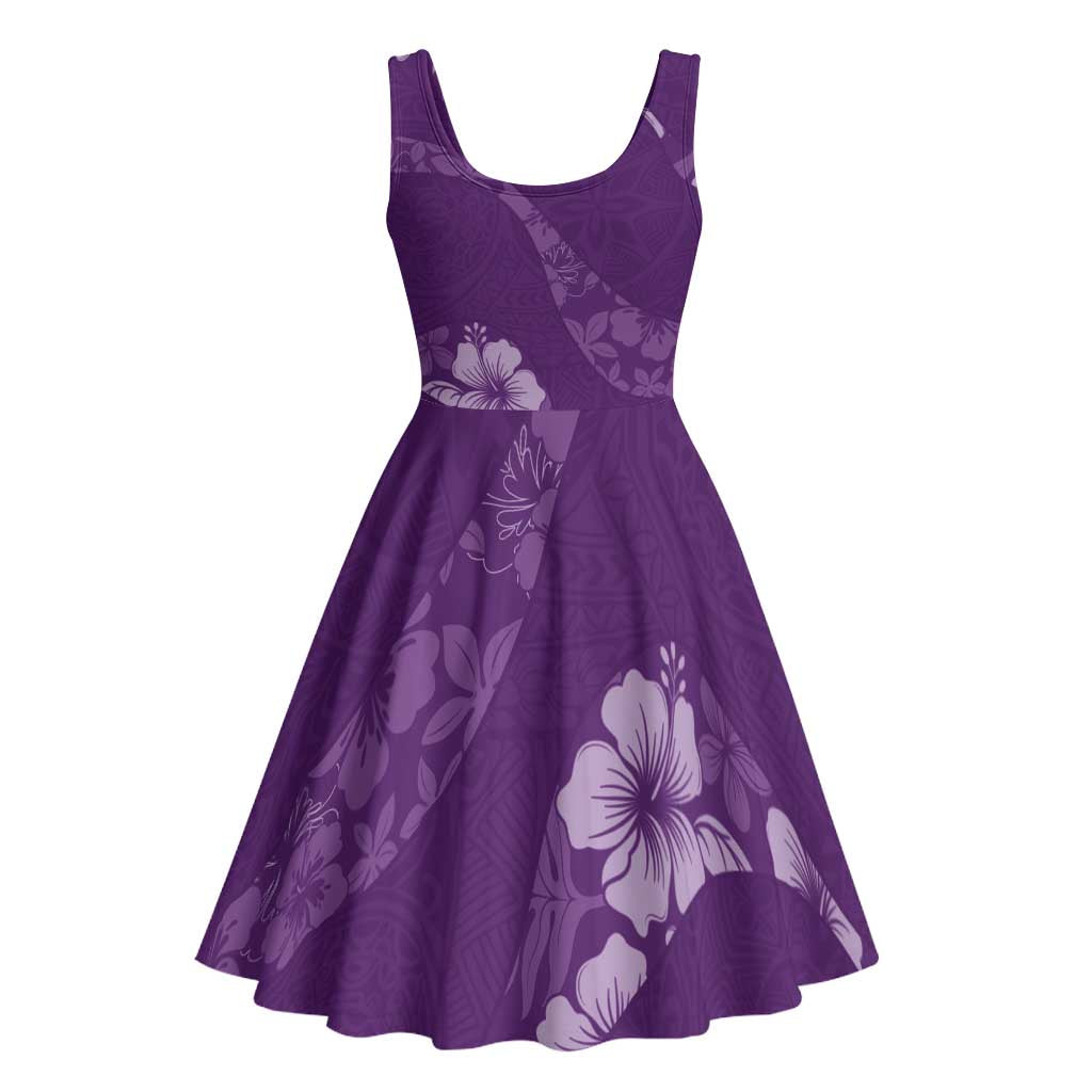 Aloha Hawaii Floral Tapa Midi Dress Patchwork Violet - Polynesian Pride