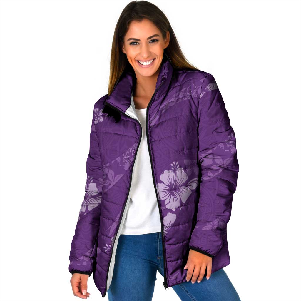 Aloha Hawaii Floral Tapa Padded Jacket Patchwork Violet - Polynesian Pride