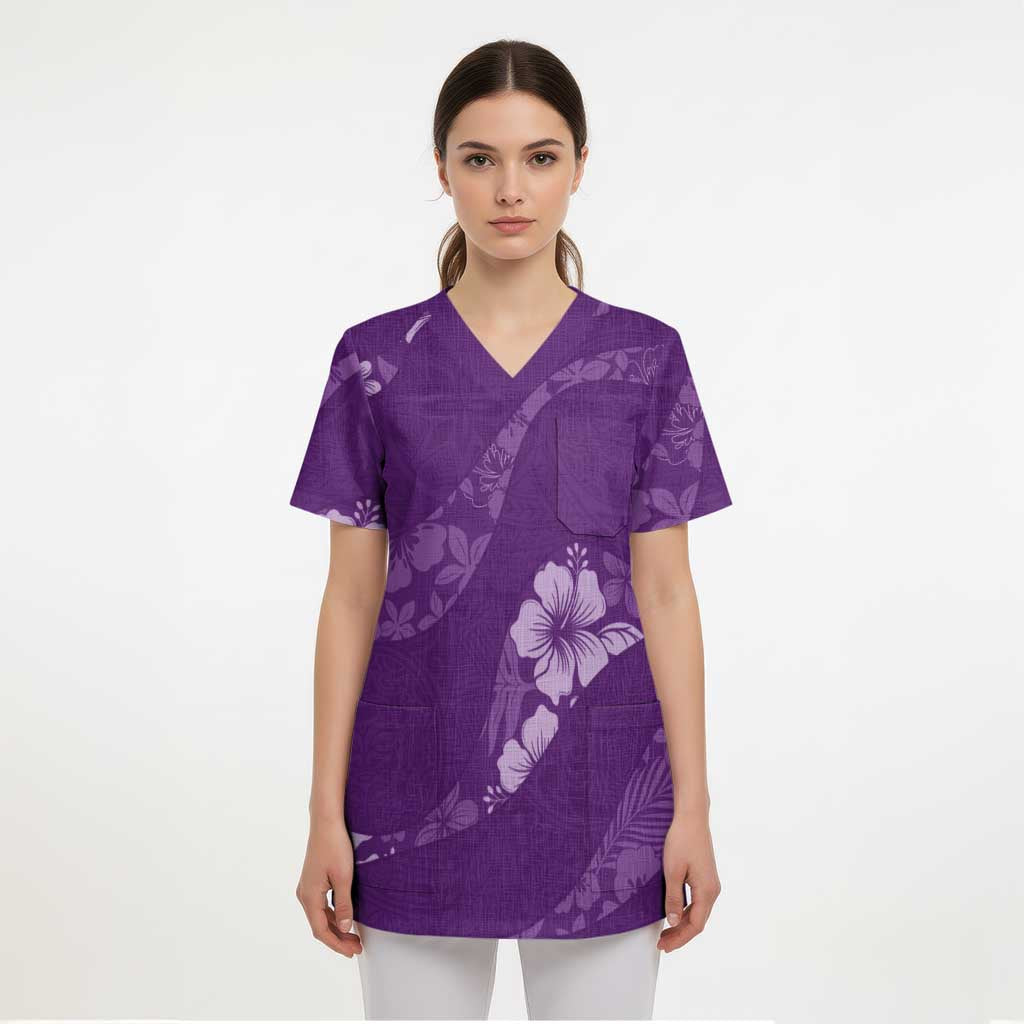 Aloha Hawaii Floral Tapa Scrub Top Patchwork Violet - Polynesian Pride