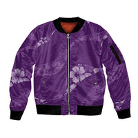 Aloha Hawaii Floral Tapa Sleeve Zip Bomber Jacket Patchwork Violet - Polynesian Pride