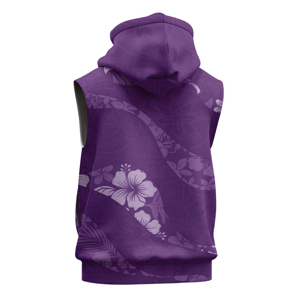 Aloha Hawaii Floral Tapa Sleeveless Hoodie Patchwork Violet - Polynesian Pride
