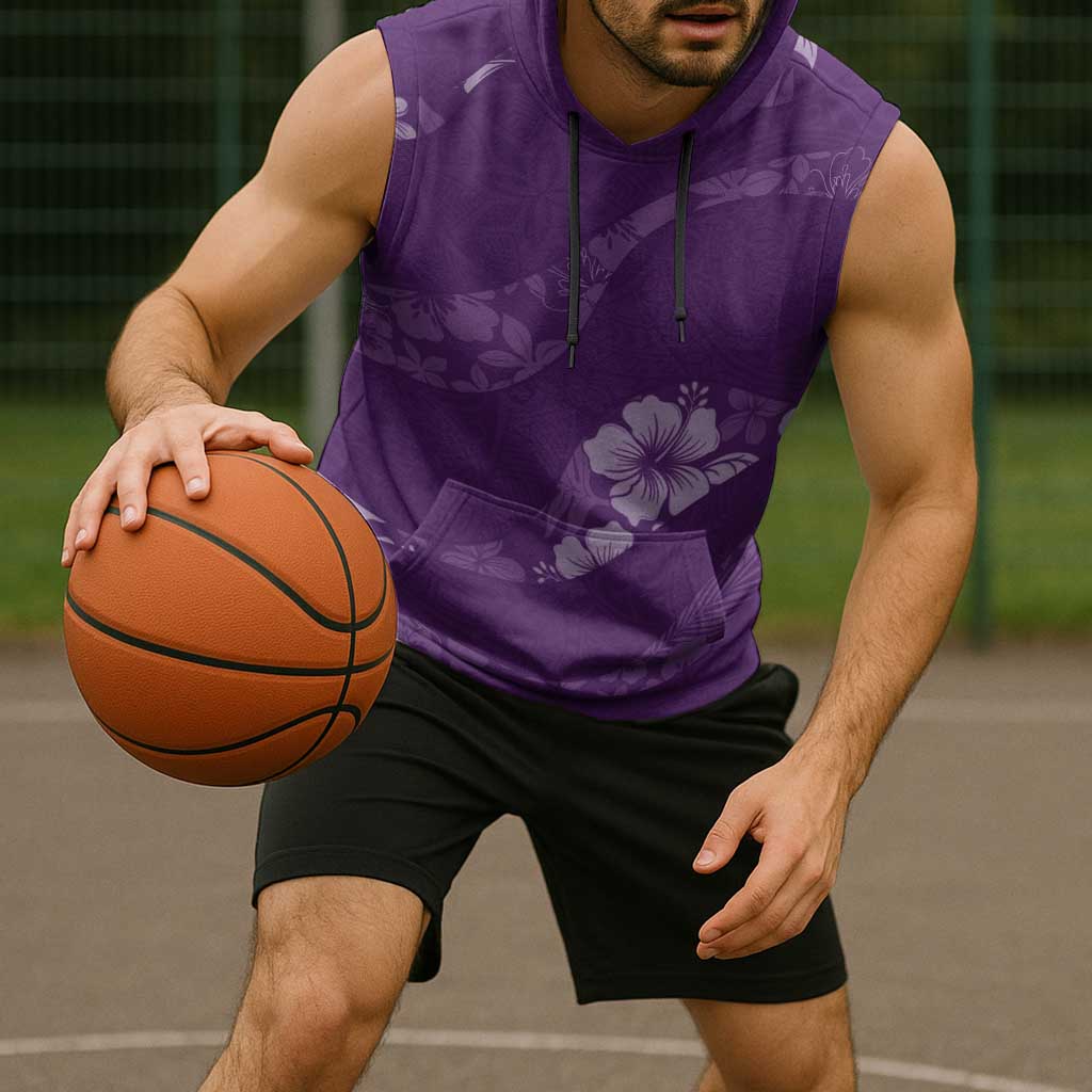 Aloha Hawaii Floral Tapa Sleeveless Hoodie Patchwork Violet - Polynesian Pride