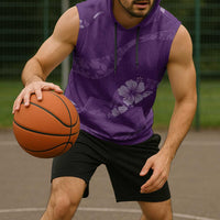 Aloha Hawaii Floral Tapa Sleeveless Hoodie Patchwork Violet - Polynesian Pride