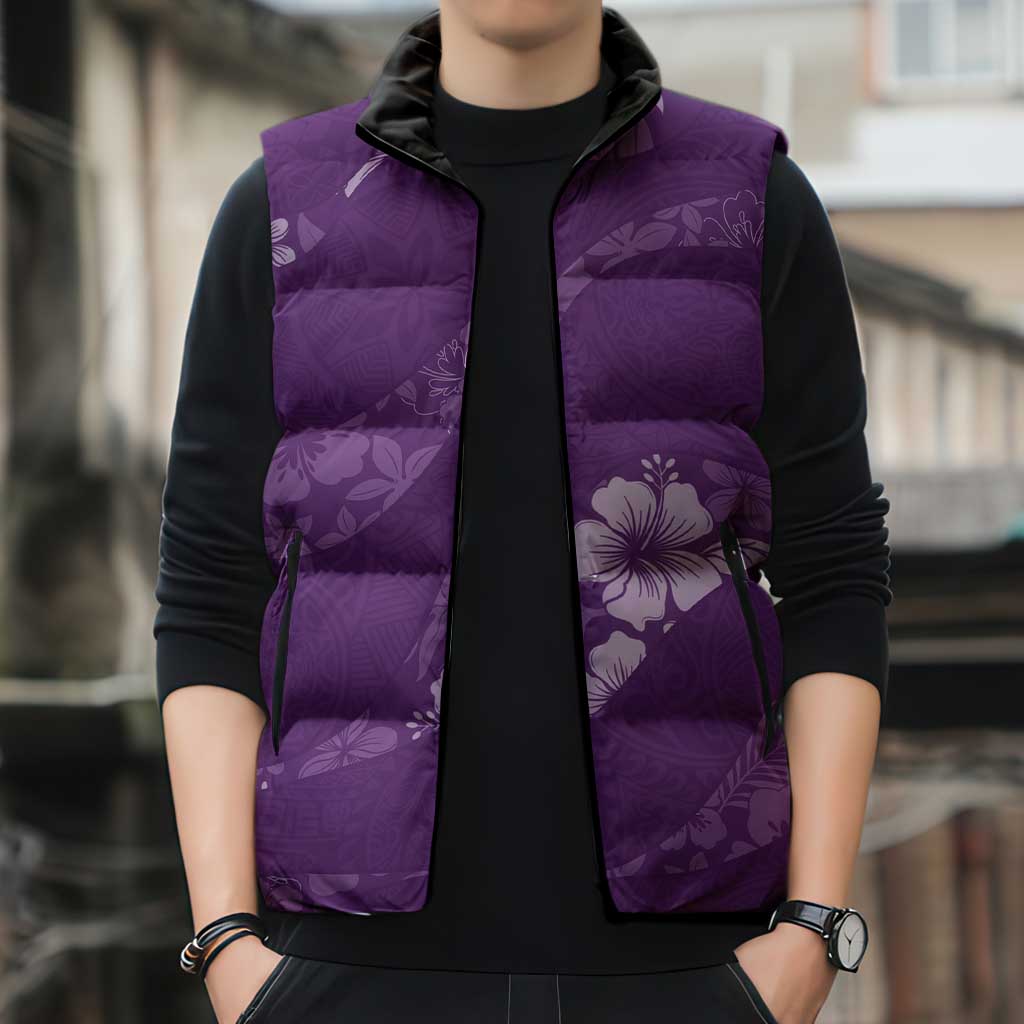 Aloha Hawaii Floral Tapa Sleeveless Puffer Jacket Patchwork Violet - Polynesian Pride