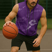 Aloha Hawaii Floral Tapa Sleeveless Zip Hoodie Patchwork Violet LT7