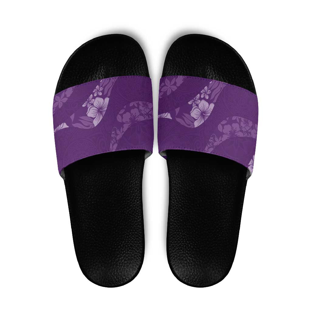 Aloha Hawaii Floral Tapa Slide Sandals Patchwork Violet - Polynesian Pride