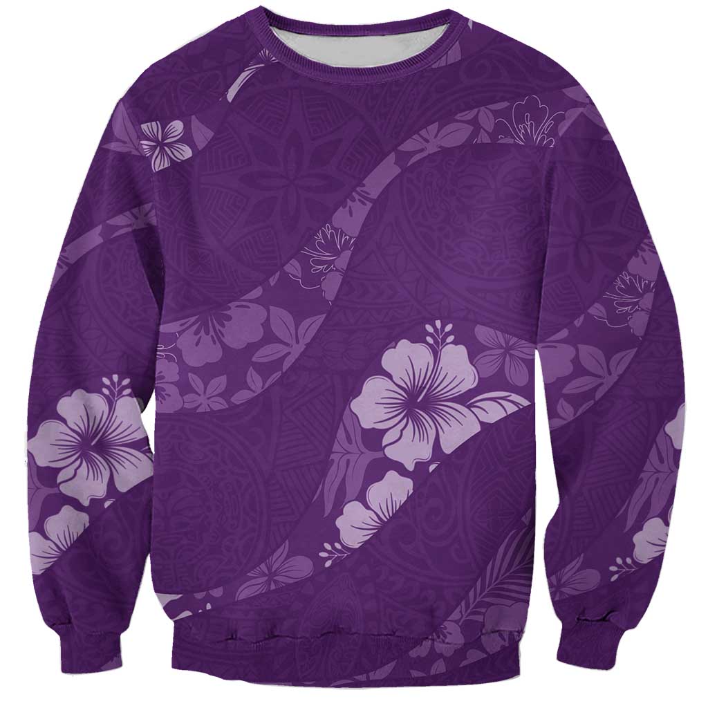 Aloha Hawaii Floral Tapa Sweatshirt Patchwork Violet - Polynesian Pride