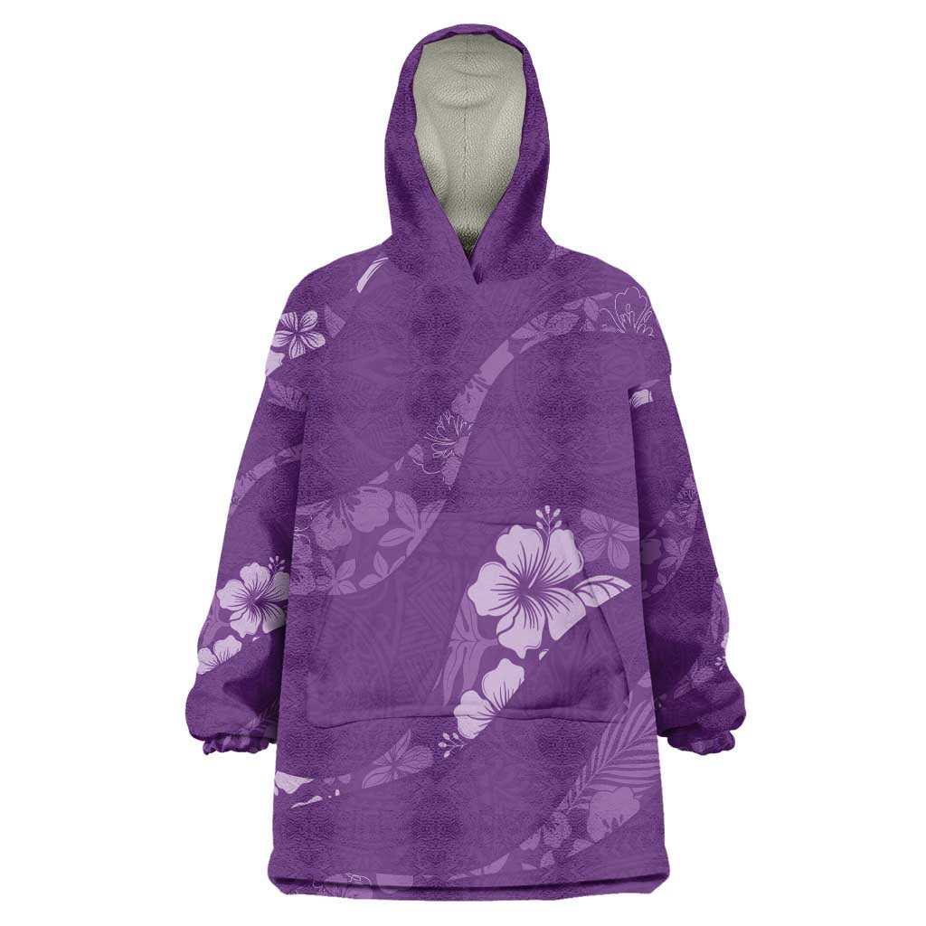 Aloha Hawaii Floral Tapa Wearable Blanket Hoodie Patchwork Violet LT7 One Size Violet - Polynesian Pride