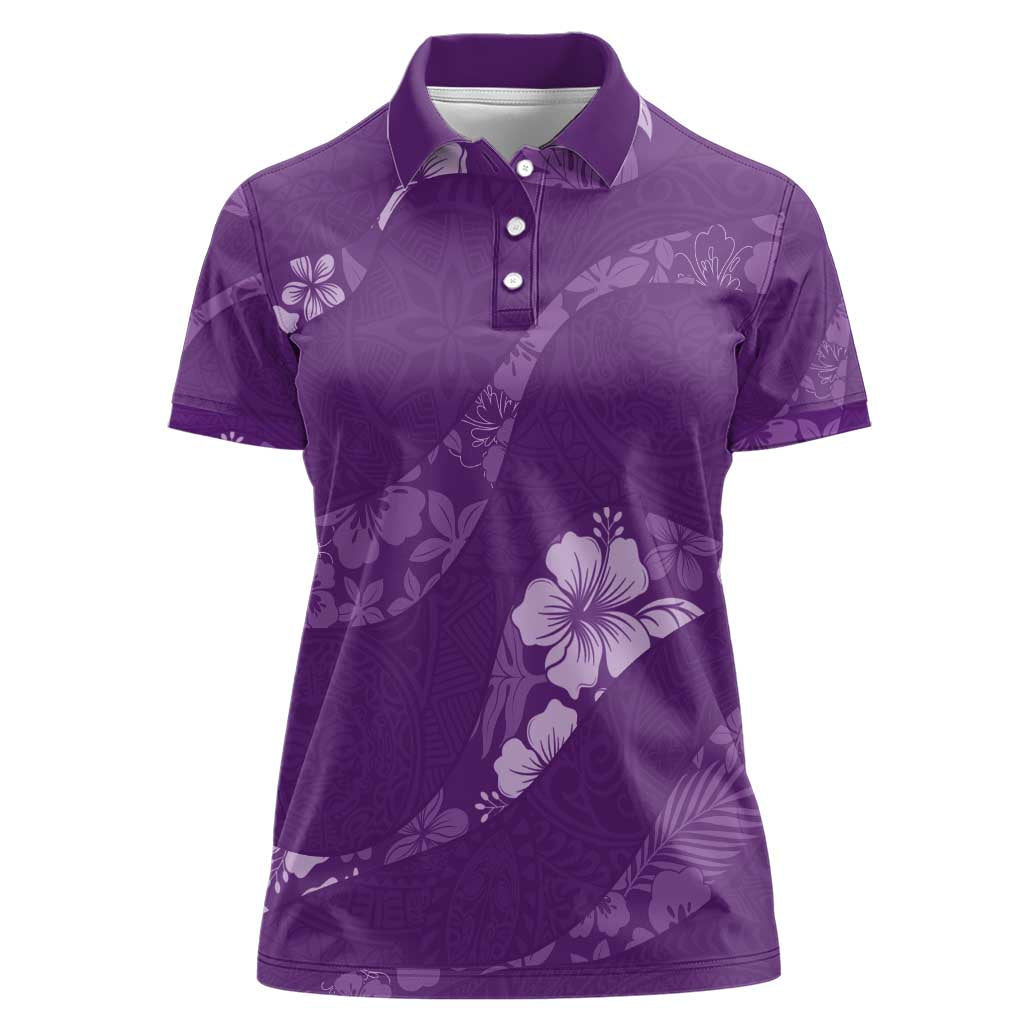 Aloha Hawaii Floral Tapa Women Polo Shirt Patchwork Violet - Polynesian Pride