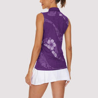 Aloha Hawaii Floral Tapa Women Sleeveless Polo Shirt Patchwork Violet - Polynesian Pride
